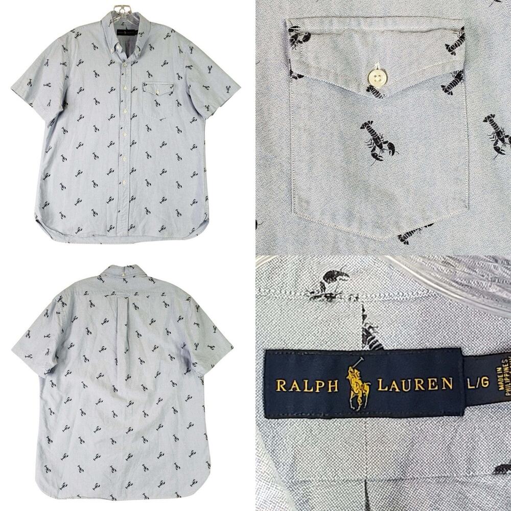 Polo Ralph Lauren Shirt Mens Size Large L Blue Lobster SS Nautical Button Down